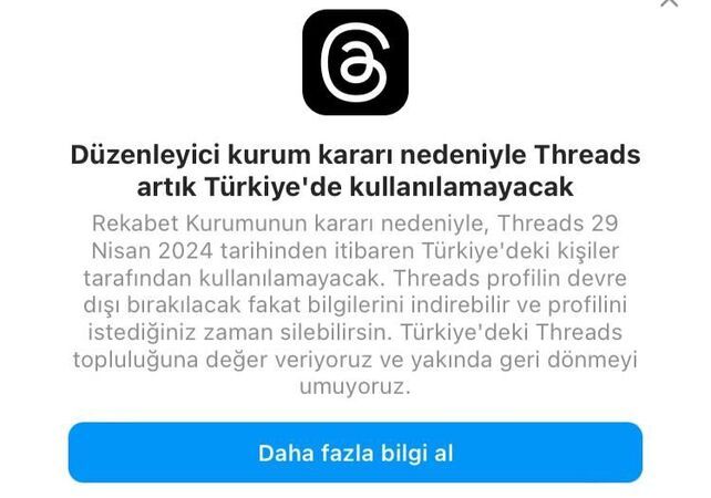 Threads  Türkiye’de kullanılmayacak