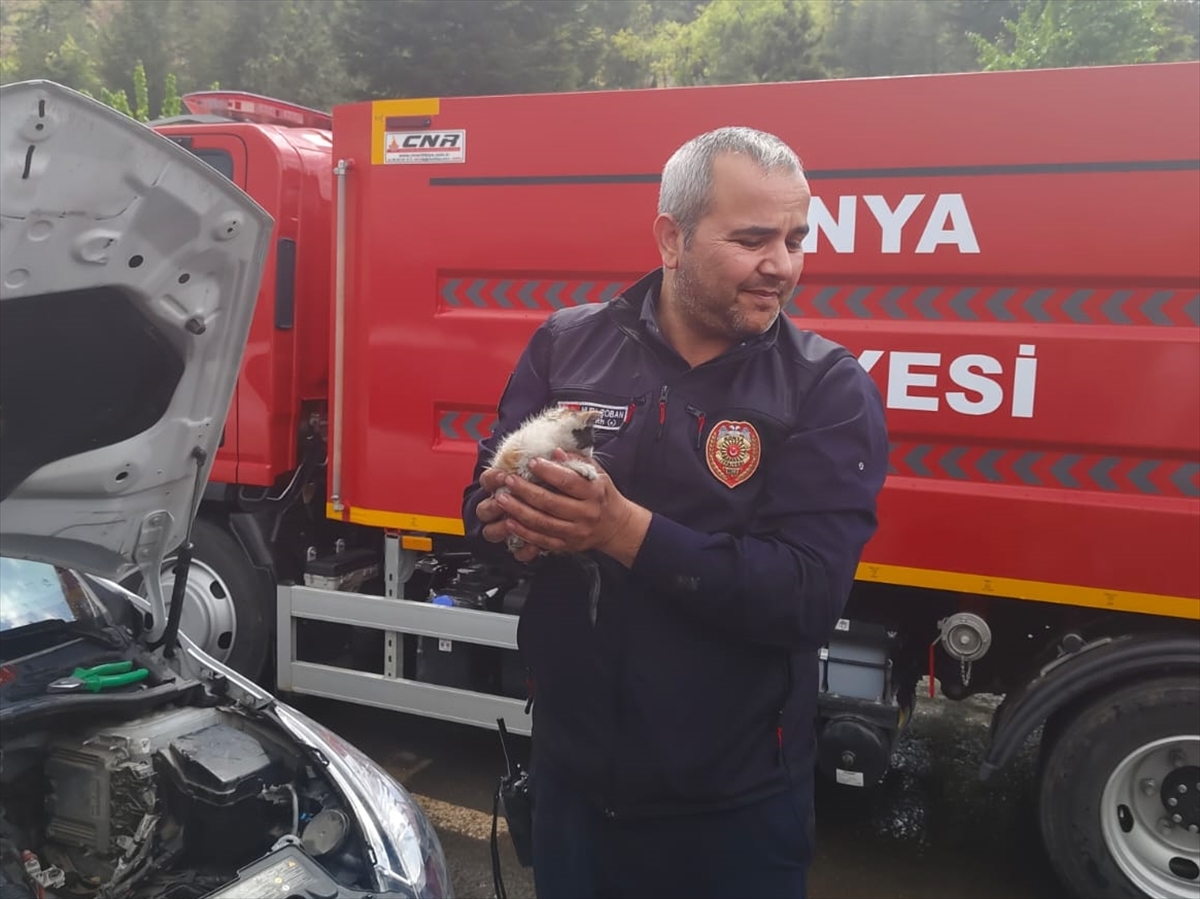 Motora giren kediyi itfaiye kurtardı