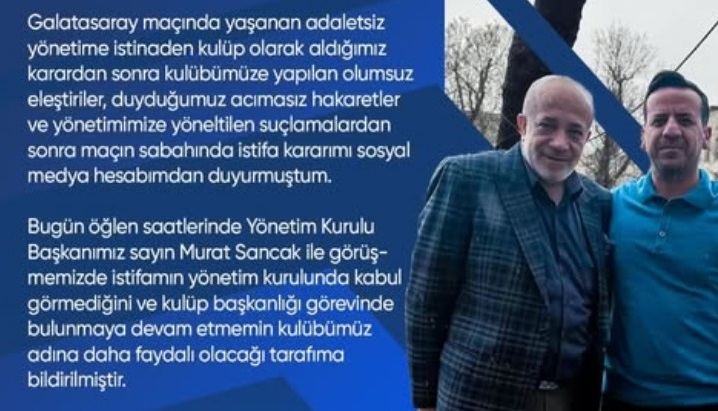Bedirhan Durak'ın istifası kabul edilmedi