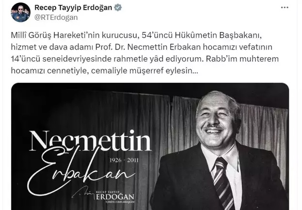 Cumhurbaşkanı Erdoğan, Erbakan'ı andı