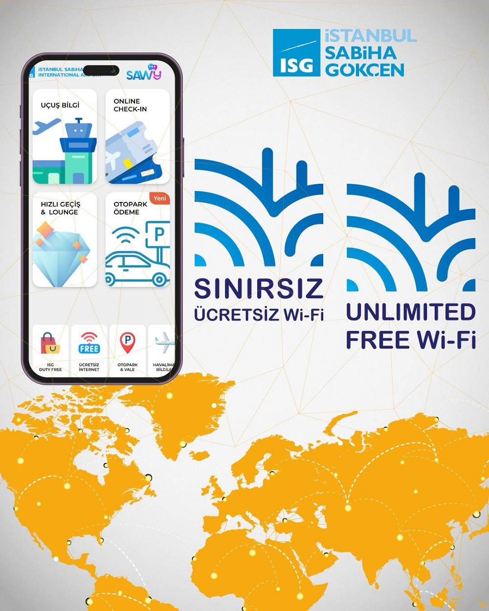 Sabiha Gökçen'de ücretsiz ve sınırsız internet hizmeti