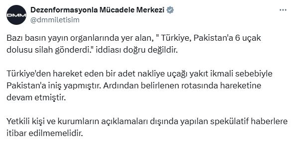 'Türkiye, Pakistan'a 6 uçak dolusu silah gönderdi' iddiası