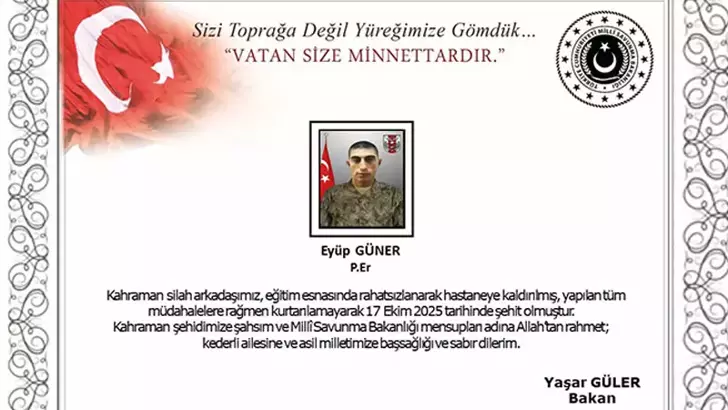 Eğitimde rahatsızlanan asker şehit oldu