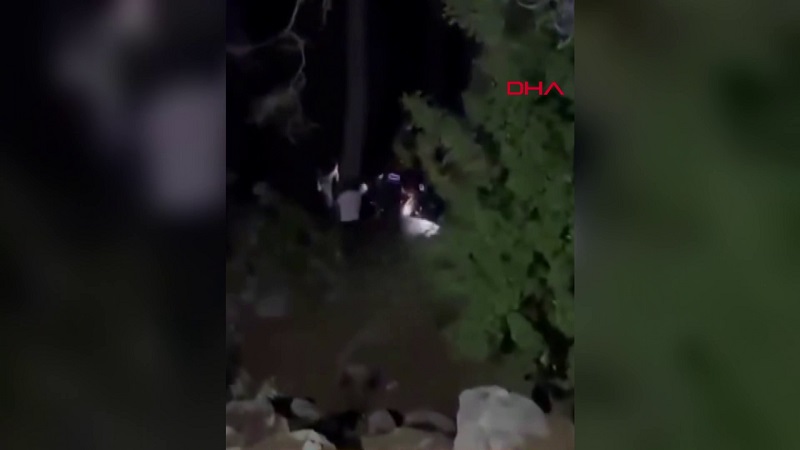 Hafif ticari araç uçuruma yuvarlandı
