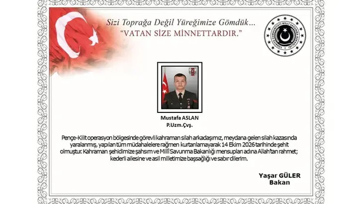 Silah kazasında yaralanan asker şehit oldu