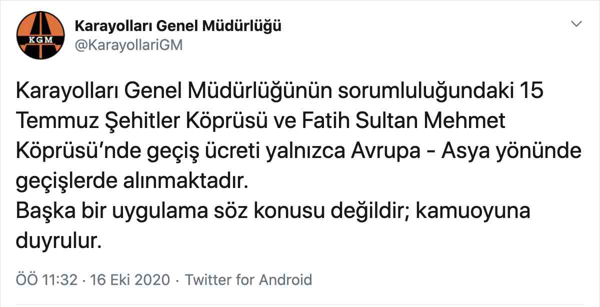 Karayolları'ndan köprü ücreti açıklaması: Sadece Avrupa-Asya yönündeki geçişlerde ücret alınır
